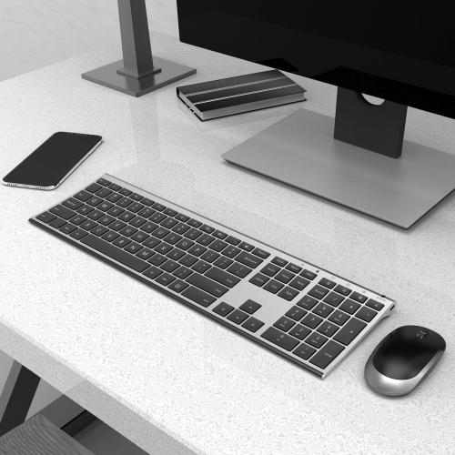 Wireless Keyboard and Mouse, Vssoplor Rechargeable Quiet Full-Size Keyboard and Mouse Combo Set Ultra Slim Design for Laptop, PC, Notebook, Desktop-Dark Gray