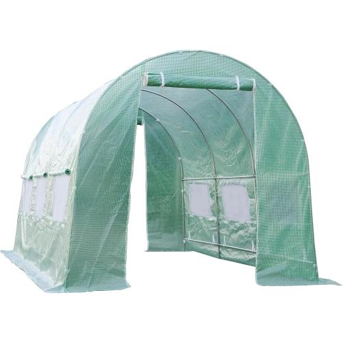 Greenhouse Replacement Cover for 12 x 7 x 7 Portable Greenhouse, Large Walk-in Green Hot Garden House Top Tarp 2 Zippered Doors & 6 Roll-up Windows (Frame Does NOT Included) (12' X 7' X 7')