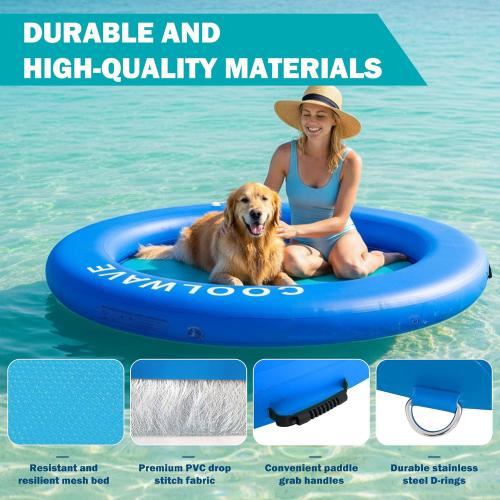 COOLWAVE Inflatable Water Hammock Floating Dock, Inflatable Raft for Family and Friends, Round Floating Ring for Parties, Water Float with Cup Holders for Pool and Lake