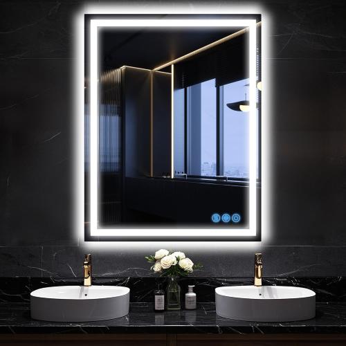 Antok 36x 28 LED Bathroom Mirror with Lights, Anti-Fog, Dimmable, Lighted Vanity Mirror with Tempered Glass, Memory Function, 3 Colors, Safe Use (Horizontal/Vertical)