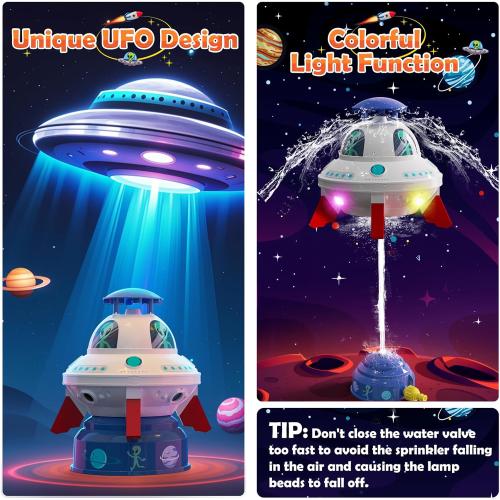 Skirfy UFO Water Sprinkler for Kids Toys,Outdoor Summer Water Rocket with Light Up Liftoff 9-16ft & Spin,Water Toy Backyard Lawn Birthday Gift for Gilrs Boys Age 3 4 5 6 7 8 Year Old