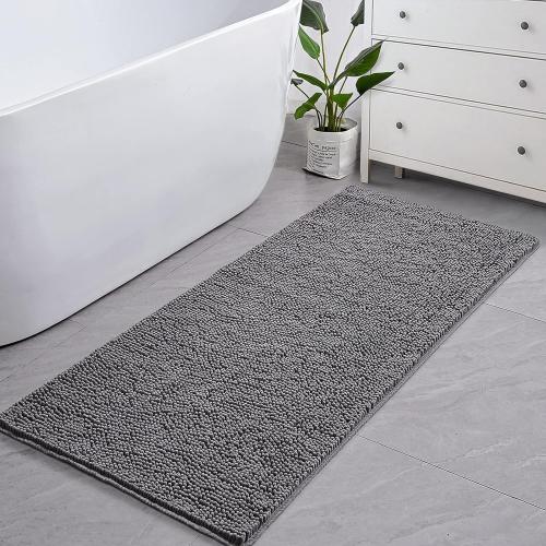 Bathroom Rug Shaggy Bath MatbWashable Non Slip Bath Rugs for Bathroom Shower, Soft Plush Chenille Absorbent Carpets Mats, Gray