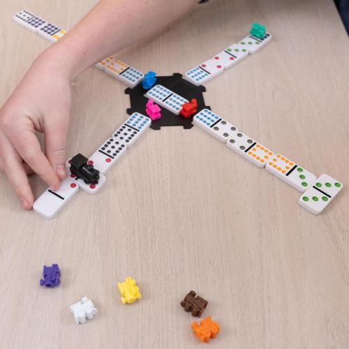 Elbow Room Games Mexican Train Dominoes Set – Double 12 Color Dot Dominos Game with Tin Case & Hub for Family Fun