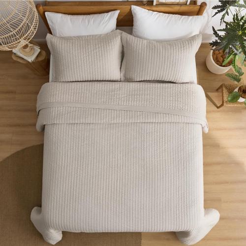 Bedsure Quilts Queen Size - Queen Quilt Bedding Set Bedspread Coverlet Comforter, Lightweight Neutral Striped Bedding, 3-Piece Set with 90x96 Coverlet & 2 Pillow Shams, All-Season Soft Microfiber