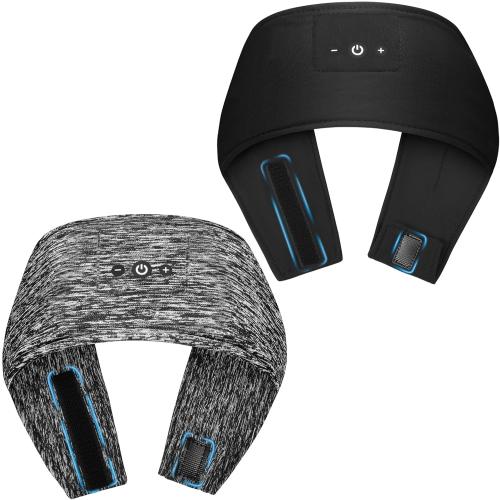Adjustable Sleeping Headphones, 2-Pack Headband Headphones with Fastener, Bluetooth Headband with Thin Speakers Mic for Men Women, Yoga, Running, Workout, Travel - Black&Gray
