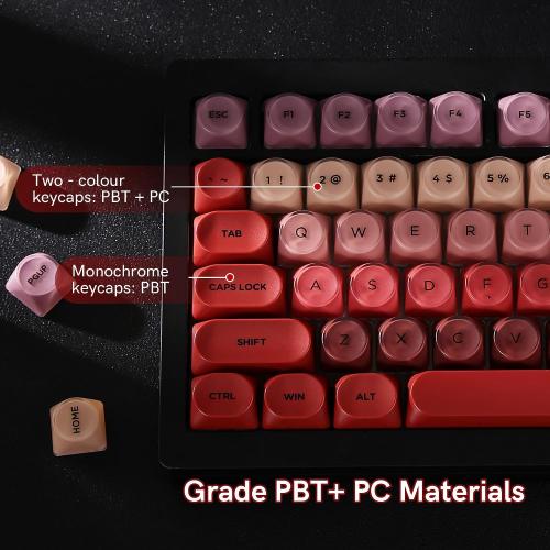 MOA Profile PBT Keycaps, Lipstick Jelly Keycap Berry Kiss Theme Foundation, 128 Keys Elegant Cute Custom Key caps for 61/68/84/87/98/100 Cherry Gateron MX Mechanical Keyboards - Red