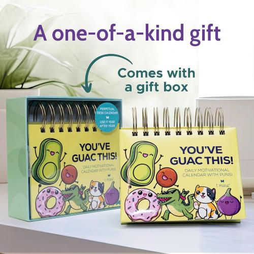 Green T MARIE Punny Motivational Desk Calendar - Daily Perpetual Calendar to Use Year after Year - Cute Office Decor, Positive Affirmation Gifts for Women and Men, Inspirational Desk Accessories