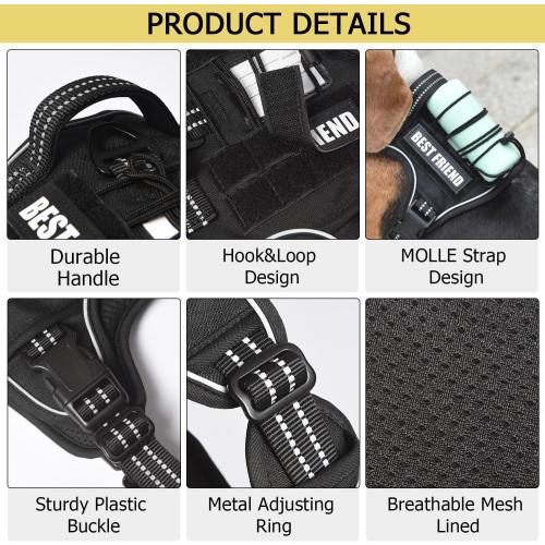PET MARVEL Tactical Dog Harness for Large Size, No Pull Military Dog Vest with Easy Control Handle, Molle Hoop & Loop, Adjustable Reflective Reinforced Stich for Walking Training, Black