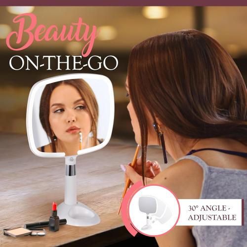 Size 9x13 Color White MIRRORVANA Lighted Travel Hand Mirror with Comfy Handle and Detachable Stand - Portable, Thin and Lightweight Design - Rechargeable with 3 LED Light Settings - 9 x 13 (White)