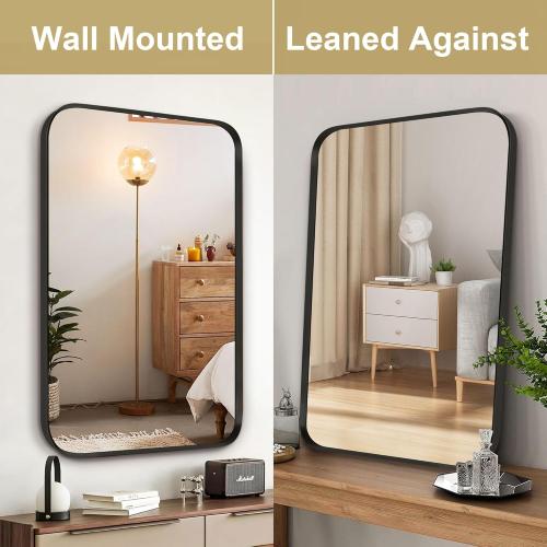 16x24 inch Black Rectangle Mirror, Brushed Metal Framed Vanity Mirror for Bathroom,Living Room,Bedroom,Entryway,Hallway,Wall Mounted Vertical or Horizontal