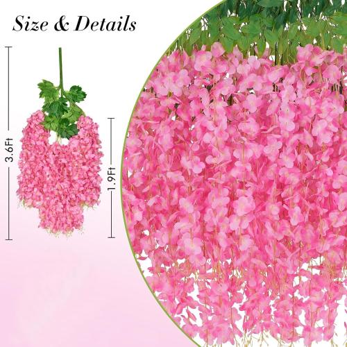 2 Pack Artificial Wisteria Garland, 3.6FT Fake Hanging Vine Flowers for Home Wall Decor, Pink Artificial Flower for Wedding Backdrop, Bedroom, Party, Garden and Indoor Outdoor Decoration (Pink)