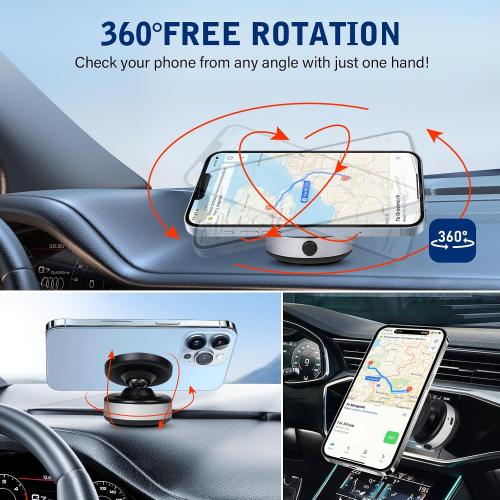 360 Rotatable Car Magnetic Phone Holder,Electric Vacuum Magnetic Suction Car Phone Mount,Magnetic Adsorption Double Cell Phone Holder-Sided Strong Suction for Car Mirro Gym All Smooth Surface(Silver)