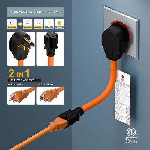 Orange STW Heavy Duty Nema 14-50P 50-AMP Plug Male to 6-20R/6-15R T-Blade Adapter, 4-Prong 250V to 20A 250V 6-20/15R Adapter, 14-50 to 6-20R EV Dryer Adapter