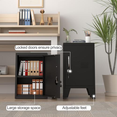 24.4 H Black Metal NightStand Locker Storage Cabinet with 1 Doors, File Cabinet with Shelves, Storage Cabinet with Adjustable Leveling Foot for Home Office Living Room or Bed Room