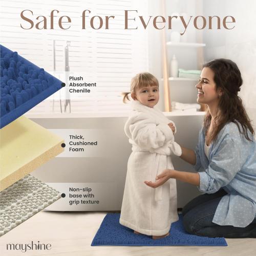 MAYSHINE Plush Shaggy Chenille Bath Mat | Extra Soft, Super Absorbent, Non-Slip Bathroom Rug | Fluffy Microfiber, Area Rug Sets for Bathroom Floor, Kitchen, Living Room | 39x24 | Dark Blue