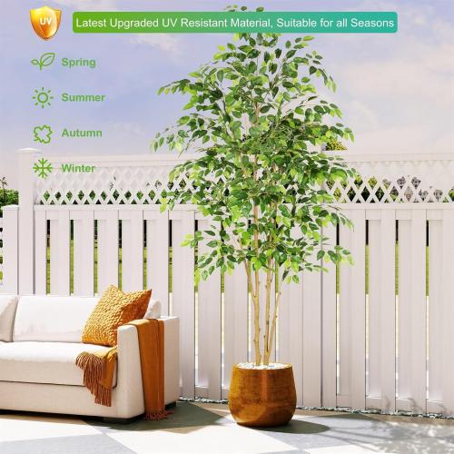 Nafresh Tall UV Resistant Ficus Tree Artificial，8ft(96in) Realistic Texture Potted Faux Ficus Tree， Fake Trees Indoor Outdoor for Home Office Living Room Bedroom Foyer Porch Decor.