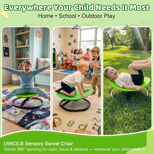 Spinning Chair for Autistic Kids - Sensory Swivel Seat with 220 lbs Weight Capacity & Non-Slip Base, Improves Balance & Coordination, Sit and Spin Sensory Toy for ADHD/Autism, Ages 3  (Green)