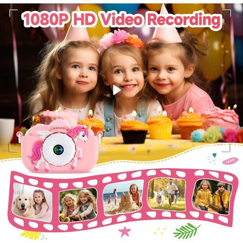 Kids Camera Toys for Ages 3 4 5 6 7 8 9 Girls, 48MP Dual Lens Toddler Digital Camera Christmas Birthday Gift, Kids Selfie Camera with 32G SD Card, Silicone Cover
