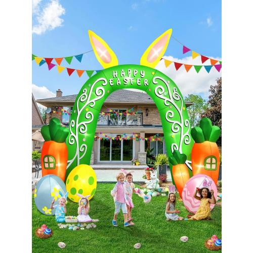 Kalolary 12FT Easter Arch Inflatables Outdoor Decorations, Cute Bunny Rabbit with Eggs Easter Inflatable Built in LED Lights Blow Ups for OutsideHoliday Party,Outdoor,Garden,Yard Lawn Decor BLOWS UP NEEDS A PATCH ON THE BACK THERE IS A HOLE