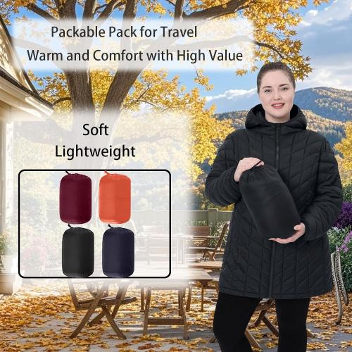 HHE Plus Size Packable Puffer Jacket,Women's Water-Resistant Lightweight Hooded Winter Coat (Exclusively for Plus Size) 2 Xl