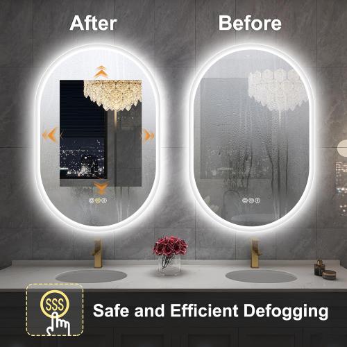 S'bagno 24x36 Oval LED Bathroom Mirror with Lights, Anti-Fog, Bluetooth Speaker, 3 Colors Temperature & Dimmable, Lighted Mirrors for Bathroom Wall with Memory Function, Waterproof, Shatter-Proof