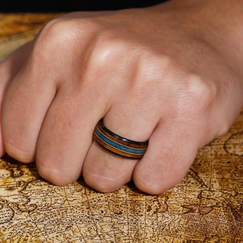 8mm Tungsten Rings for Men Black/Rose Gold Plated Men's Wedding Promise Bands with Meteorite/Dinosaur Bone/Opal/Wood/Guitar String Inlaid Hammer/Domed Polished Comfort Fit Size 7-14