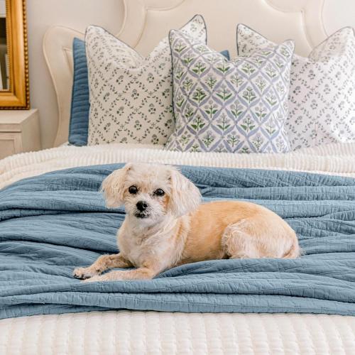 EVERGRACE x Kinsey Walsh Cross Stitch Pre-Washed Cotton Quilt Bedding Set Queen Size, Oversized 3 Pieces Lightweight Bedspread Coverlet for All Season, with 2 Matching Shams, Dusty Blue, 92x96