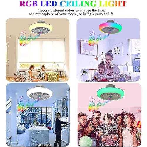 Size 17.7 Color White Ceiling Fans with Lights and Remote Bluetooth, RGB Dimmable LED Enclosed Ceiling Fans for Kids Room, with Bluetooth Speaker And 3 Colors Led Light, 3 Wind Speed & App-Timing Setting, White 17.7''