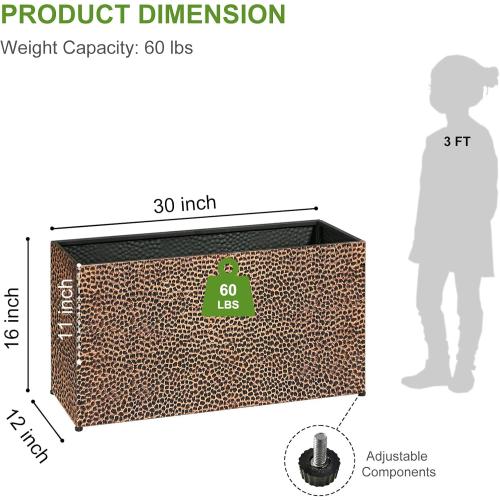 BAYN 30x12x16 Inch Rectangular Metal Planter Box – Bronze Hand-Hammered Metal Planter with Pre-Drill Holes, Heavy Duty Outdoor Garden Planter for Patio, Porch, Yard