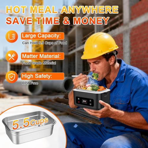 Heated Lunch Box,Electric Lunch Box, Lunch Box Battery Powered, Pro 24000mah,5.5 Cups Portable Food Heater-3D-5 Side Heating-Intelligent Temperature Control,Suitable For Trucks,Offices (Black/White)