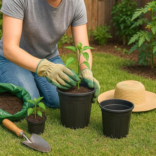 50 Pack 2 Gallon Flexible Plant Nursery Pots for Plants with Drainage Holes | Flexible, lightweight plastic construction; compact growing space for seedlings, herbs, succulents, and young flowers