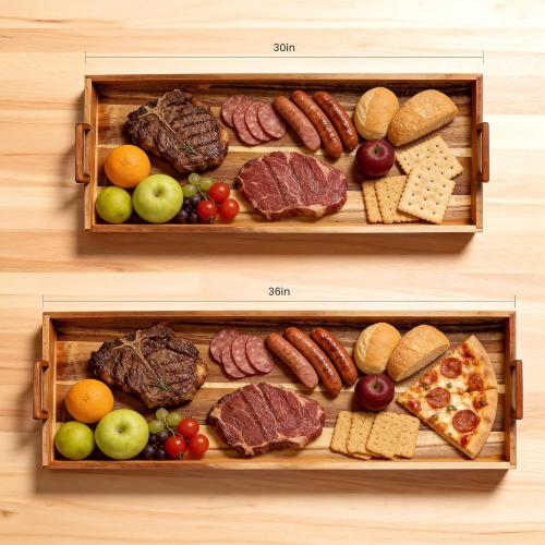 Large Charcuterie Boards with Cheese Knife Set,30 x 12 Inch Acacia Wood Serving Tray with Handles,Long Wooden Charcuterie Board with 30Pcs Wax Paper,Large Cheese Board Gift Set