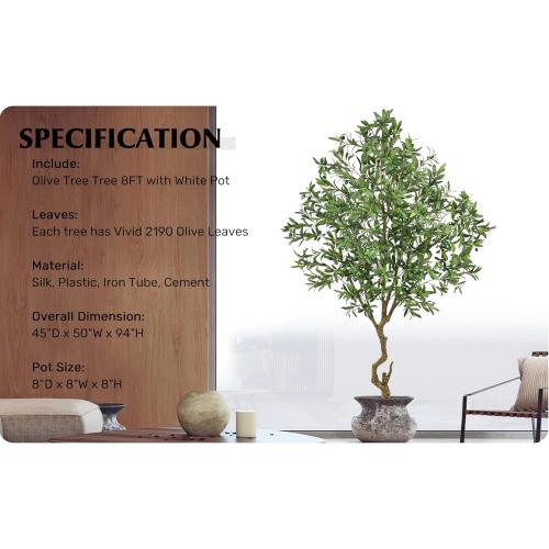 Roselywed Artificial Olive Tree 8FT with 2190 Leaves & White Planter Realistic Tall Large Fake Faux Silk Plant 94 Inch for Indoor Home Office Porch Mall Restaurant Hotel School Decor Housewarming Gift