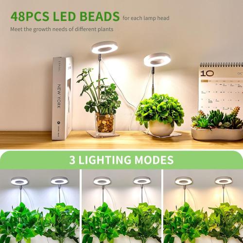 2 Pack Brightown Plant Grow Light, LED Growing Light for Indoor Plants, 2 Head 96 LED Adjustable Height Growing Lamp with Timer, 3 Dimmable Brightness Levels, Low Safe Voltage, Perfect for Small Plants