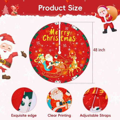 48 Inch Christmas Tree Skirt, Vintage Santa Snowflake Red Tree Skirt for Indoor Outdoor Home Winter Merry Xmas Holiday Party Decorations