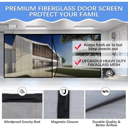 Garage Door Screen for 2 Car Garage 16x7FT, Magnetic Screen Garage with Retractable Fiberglass Mesh and Heavy Duty Weighted Bottom, Easy Assembly & Pass, Hands Free Door Screen Kit