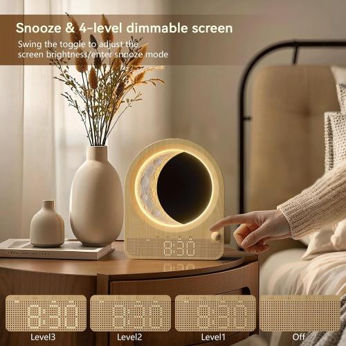 Sunrise Alarm Clocks for Bedrooms, Stepless Dimmable Moon Lamp Dual Alarm Clock with 12Levels Volume for Heavy Sleepers, 10 Natural Sounds with 30/60/90mins Timer, Gifts for Women