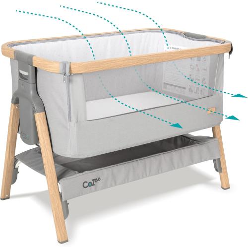 Tutti Bambini CoZee® 2-in-1 Baby Bassinet & Bedside Sleeper - Fast-Folding Bedside Bassinet, Baby Crib with 6 Mattress Heights & Breathable Mesh Window, Mattress Included, 0-6 Months (Silver & Oak) ‼️color different and mattress not included‼️