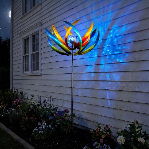 Large Solar Wind Spinners for Yard and Garden-82.6 Inch 360° Metal Wind Sculptures Outdoor Clearance Kinetic Windmills with Multi Color Led Glass Ball