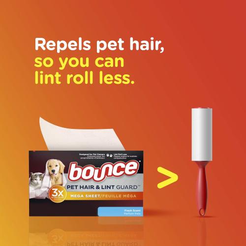 Bounce Pet Hair and Lint Guard Mega Dryer Sheets, Fresh Scent, 80 ct