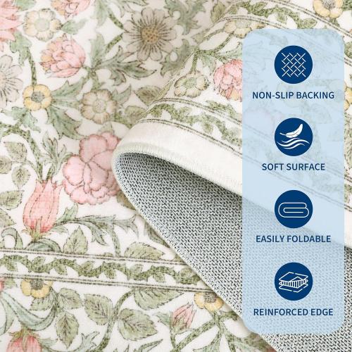 GarveeHome Pink Green Beige Floral 2x6 Kitchen Runner Rug for Hallways