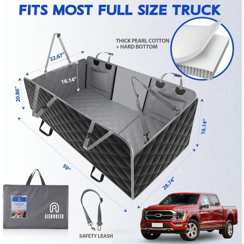 Truck Dog Seat Cover Back Seat, Hard Bottom Dog Hammock for Car, Waterproof XL Large Soft Pet Extender Travel Bed Supports 400lbs, Durable Platform Protector Full Size Crew Cab Rear Seat