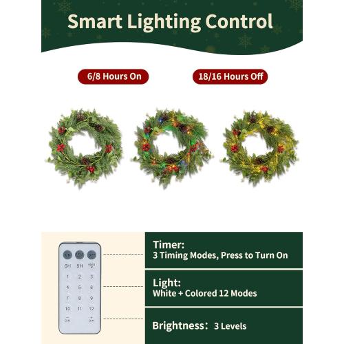 NUPTIO Artificial Christmas Garland with Lights: 2Pcs 6.2Ft Pre-Lit Gold Glitter Garland with Pine Cones Red Berry Eucalyptus - Xmas Decorations for Mantle Fireplace Railing Stairs Table Door