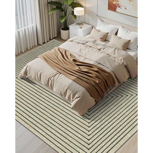 Area Rug for Living Room, Extra Large Beige Modern Abstract Washable Rugs, Boho Non Slip Low Pile Carpet for Indoor Bedroom Dining Room, Office, Dorm, Classroom and Farmhouse - Beige