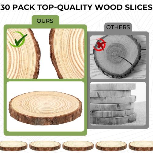 FSWCCK 30 Pack Nature Unfinished Wood Slices, 3.5-4 Inches Round Wooden Circle with Tree Bark, Rustic Wood Centerpieces for Weddings Table Decor and DIY Painting Crafts