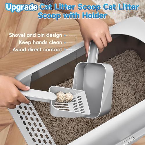 2 Pack Stainless Steel Cat Litter Box with Lid, XL Extra Large Metal Box for Big Cats, 24 L x 16 W x 12 H, Enclosed Litter Box High Sided, Non-Sticky, Include Litter Scoop