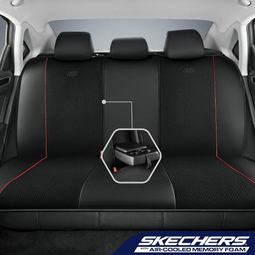Color Black and red Skechers Air-Cooled Memory Foam Seat Covers,Mesh Thick Car Seat Covers,Piping Leather Car Seat Cover Full Set,Airbag Compatible,Automotive Comfort Universal Fit Most Cars,Vans,Trucks,SUV,Red