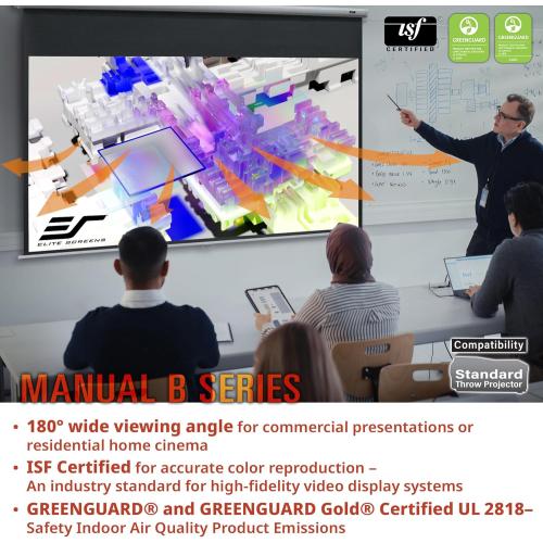 Elite Screens Manual B, 100-INCH Manual Pull Down Projector Screen Diagonal 16:9 Diag 4K 8K 3D Ultra HDR HD Ready Home Theater Movie Office Presentation, M100H