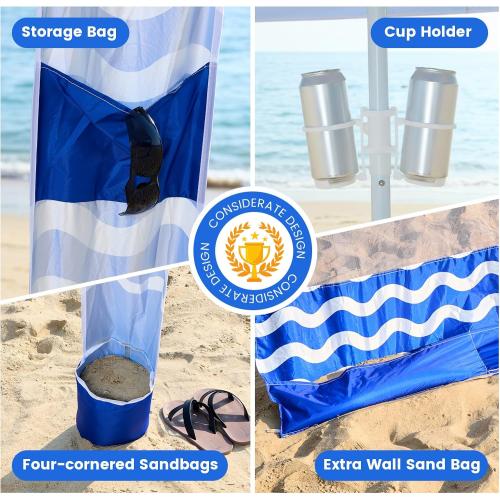 Zeraty Beach Cabana 8'×8', Portable Beach Canopy with Side Wall, UPF 50  Silver-Coated Beach Tent Sun Shelter, Wind Resistant Adjustable Altitude Beach Umbrella Tent for Family, Navy Blue