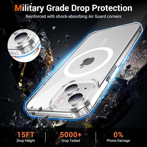 Temdan for iPhone 15 Case Clear, [Compatible with Magsafe][Anti-Yellowing][Military-Grade Protection] Shockproof Slim Phone Sleeve Case for iPhone 15, Clear